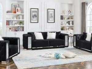 Nora -  Black Sofa Set with Mirror Trim