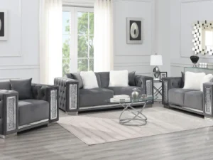 Nora - Grey Sofa Set with Mirror Trim