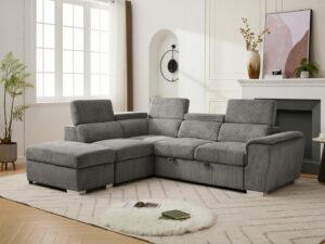 8806 – Dark Grey Sectional with Storage and Adjustable Headrest